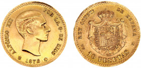 Spain Kingdom Alfonso XII 10 Pesetas 1878 *19-62 DEM Madrid mint(Mintage 18000) 2nd portrait Gold 0.9 3.23g KM# 677