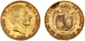 Spain Kingdom Alfonso XII 25 Pesetas 1882 *18-82 MSM Madrid mint 3rd portrait Gold 0.9 8.04g KM# 687