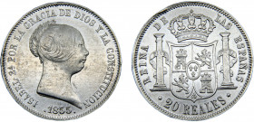 Spain Kingdom Isabel II 20 Reales 1855 Madrid mint Silver 25.99g KM#593.2