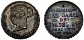 Spain Kingdom Isabel II Medal 1858 Inauguration of Isabella Canal, In 1858 Silver 7.74g