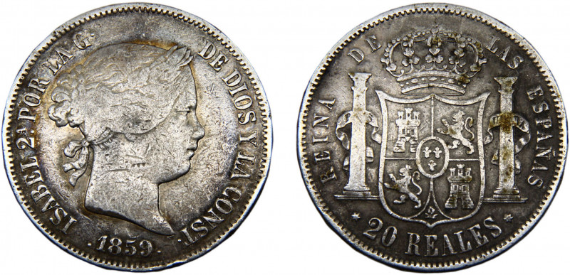 Spain Kingdom Isabel II 20 Reales 1859 Madrid mint Silver 25.34g KM#609.2