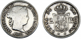 Spain Kingdom Isabel II 2 Reales 1860 Barcelona mint Silver 2.51g KM# 607