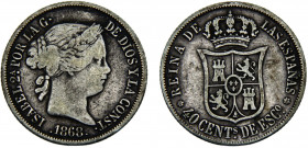 Spain Kingdom Isabel II 40 Centimos de Escudo 1868 Madrid mint Silver 5.08g KM#628.2
