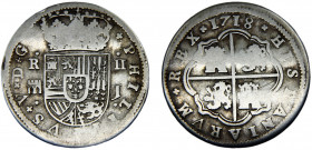 Spain Kingdom philip V 2 Reales 1718 J Segovia mint Silver 4.59g KM# 297