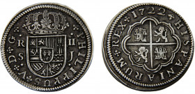 Spain Kingdom philip V 2 Reales 1722 S J Seville mint 1st type Silver 5.93g KM# 307