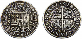 Spain Kingdom Carlos III 4 Reales 1761 S JV Seville mint Silver 13.02g KM# 396