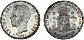 Spain Kingdom Amadeo I 5 Pesetas 1871 *18-71 SDM Madrid mint Silver 24.92g KM# 666