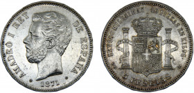 Spain Kingdom Amadeo I 5 Pesetas 1871 *18-74 DEM Madrid mint Silver 24.98g KM# 666