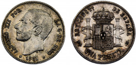 Spain Kingdom Alfonso XII 1 Peseta 1881 *18-81 MSM Madrid mint 2nd portrait Silver 4.96g KM# 686
