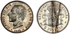 Spain Kingdom Alfonso XII 2 Pesetas 1882 *18-82 MSM Madrid mint Silver 10.06g KM# 678