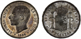 Spain Kingdom Alfonso XII 5 Pesetas 1884 *18-84 MSM Madrid mint 3rd portrait Silver 25g KM# 688