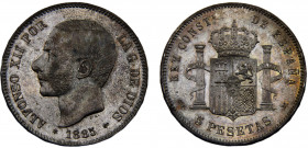 Spain Kingdom Alfonso XII 5 Pesetas 1885 *18-87 MPM Madrid mint 3rd portrait, Scarce Silver 25.04g KM# 688