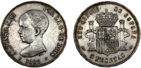 Spain Kingdom Alfonso XIII 5 Pesetas 1888 *18-88 MPM Madrid mint 1st portrait Silver 25.01g KM# 689
