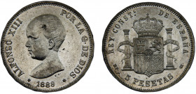 Spain Kingdom Alfonso XIII 5 Pesetas 1889 *18-89 MPM Madrid mint 1st portrait Silver 25g KM# 689