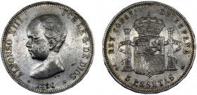 Spain Kingdom Alfonso XIII 5 Pesetas 1890 *18-90 PGM Madrid mint 1st portrait Silver 24.65g KM# 689