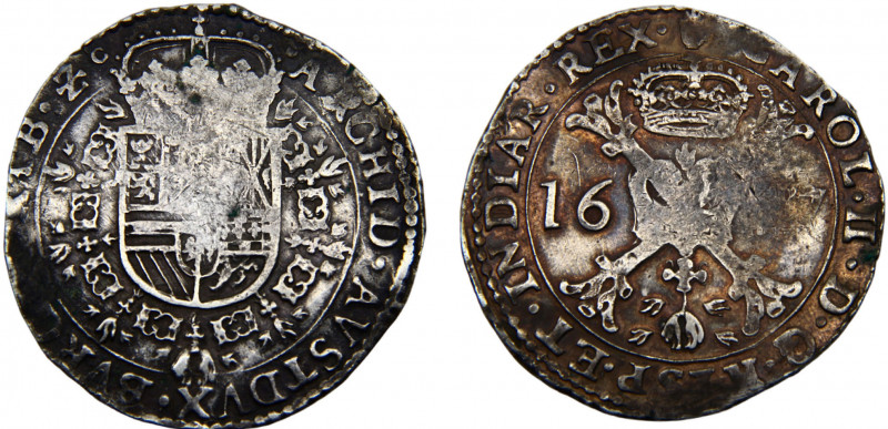 Spanish Netherlands Spainsh rule Duchy of Brabant Carlos II 1 Patagon 1677 Antwe...