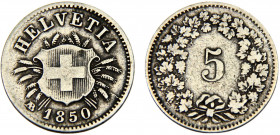 Switzerland Federal State 5 Rappen 1850 AB Strasbourg mint Billon 5% silver 1.62g KM# 5