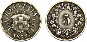Switzerland Federal State 5 Rappen 1877 B Bern mint Billon 5% silver 1.67g KM# 5