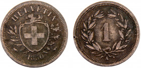 Switzerland Federal State 1 Rappen 1850 A Paris mint Bronze 1.47g KM# 3