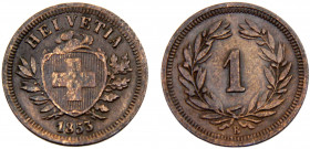 Switzerland Federal State 1 Rappen 1853 B Bern mint Bronze 1.51g KM# 3