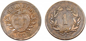 Switzerland Federal State 1 Rappen 1857 B Bern mint Bronze 1.51g KM# 3