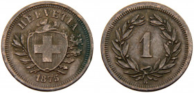 Switzerland Federal State 1 Rappen 1875 B Bern mint Bronze 1.52g KM# 3