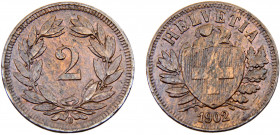 Switzerland Federal State 2 Rappen 1902 B Bern mint Bronze 2.46g KM# 4