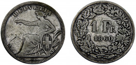 Switzerland Federal State 1 Franc 1860 B Bern mint Helvetia seated Silver 0.8 4.85g KM# 9a