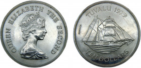 Tuvalu Constitutional Moncrahy within the Commonwealth Elizabeth II 10 Dollars 1979 (Mintage 5000) 1st Anniversary of Independence Silver 0.5 35.52g K...