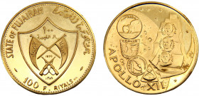 United Arab Emirates State Fujairah Mohammed bin Hamad Al Sharqi 100 Riyals AH1389 (1970) Apollo Moon Landing Program, Apollo XII, Rare Gold 0.9 20.55...