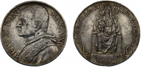 Vatican City Papal States Pivs XI 10 Lire 1935 XIV Silver 10.01g KM# 8