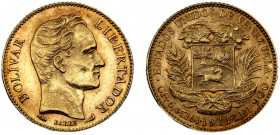 Venezuela United States 20 Bolívares 1911 Paris mint Gold 0.9 6.46g Y# 32