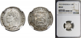 Venezuela United States ¼ Bolívar 1912 Paris mint NGC MS62 Silver KM# 20