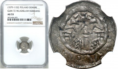 Medieval coins
POLSKA / POLAND / POLEN / SCHLESIEN

Władysław I Herman. Denar, Krakow / Cracow NGC AU55 

Aw.: Głowa w lewo i napis w otoku.Rw.: ...