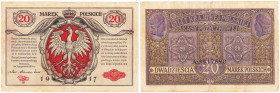 Polish banknotes 1794-1948
POLSKA / POLAND / POLEN / POLOGNE / POLSKO

20 marek (mark) polskich 1916 seria A, jenerał - RARE 

Rzadki banknot w o...