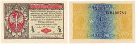 Polish banknotes 1794-1948
POLSKA / POLAND / POLEN / POLOGNE / POLSKO

1/2 marki polskiej 1916 seria B, Generał 

Złamanie lewego, dolnego narożn...