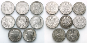 Poland II Republic
POLSKA / POLAND / POLEN / POLOGNE / POLSKO

10 zlotych 1932-1933 głowa kobiety set 8 coins 

Obiegowe egzemplarze.Parchimowicz...