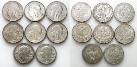 Poland II Republic
POLSKA / POLAND / POLEN / POLOGNE / POLSKO

II RP. 10 zlotych 1932-1933 głowa kobiety, set 8 coins 

Obiegowe egzemplarze.Parc...