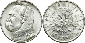 Poland II Republic
POLSKA / POLAND / POLEN / POLOGNE / POLSKO

II RP. 10 zlotych 1934 Piłsudski - RARE DATE 

Przetarte tło na rewersie, awers z ...