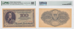 Polish banknotes 1794-1948
POLSKA / POLAND / POLEN / POLOGNE / POLSKO

100 marek (mark) polskich 1919 seria C, PMG 40 

Znak wodny w kształcie pl...