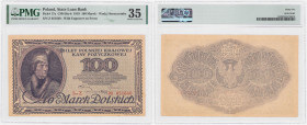 Polish banknotes 1794-1948
POLSKA / POLAND / POLEN / POLOGNE / POLSKO

100 marek (mark) polskich 1919 seria Z, PMG 35 

Znak wodny w kształcie pl...