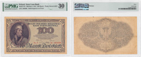 Polish banknotes 1794-1948
POLSKA / POLAND / POLEN / POLOGNE / POLSKO

100 marek (mark) polskich 1919 seria I, PMG 30 

Znak wodny w kształcie pl...