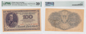 Polish banknotes 1794-1948
POLSKA / POLAND / POLEN / POLOGNE / POLSKO

100 marek (mark) polskich 1919 seria N, PMG 30 

Znak wodny w kształcie pl...