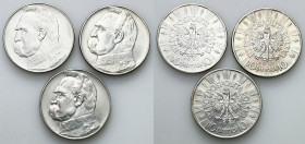Poland II Republic
POLSKA / POLAND / POLEN / POLOGNE / POLSKO

II RP. 10 zlotych 1937 Piłsudski, set 3 coins 

Monety w różnych stanach zachowani...