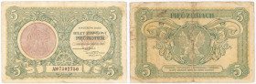 Polish banknotes 1794-1948
POLSKA / POLAND / POLEN / POLOGNE / POLSKO

5 zlotych 1925 seria A - RARE 

Ślady długiego obiegu. Rzadki banknot.Luco...