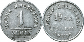 Coins of military cooperatives
POLSKA / POLAND / POLEN / POLSKO

Lwów - 1 złoty Sklepu Żołnierskiego 19 Pułku Piechoty 

Naturalny, obiegowy egze...