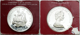 Bahamas
Bahamas. 10 dollars 1973 Independence 

Mennicza moneta w blistrze, patyna.

Details: 49,75 g Ag 
Condition: L/L- (Proof/Proof-)