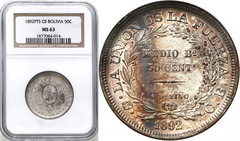 Bolivia
Bolivia. 50 centavos 1892 (1/2 boliviano) NGC MS63 

Mennicza moneta ...