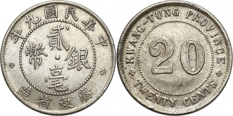 China
China, Kwangtung. 20 cents 1920 

Sporo połysku, ładnie zachowane.

D...