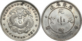 China
China, Kwangtung. 7.2 candareens (10 cents) (1875-1908) 

Uderzenie w polu nad głową smoka. Rzadka moneta.L&M 136; Kann 29; KM Y 200

Detai...